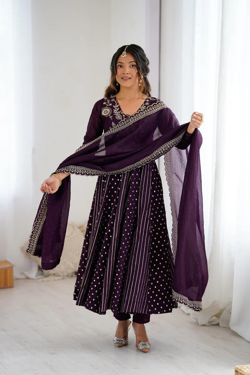 Women's Festive Embroidered Anarkali Dress with Dupatta