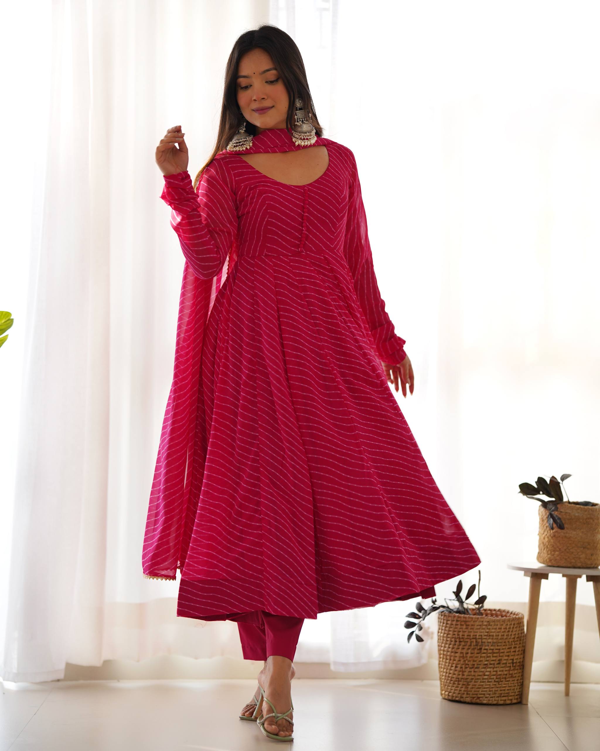 Elegant Leheriya Style Anarkali Suit Set with Dupatta