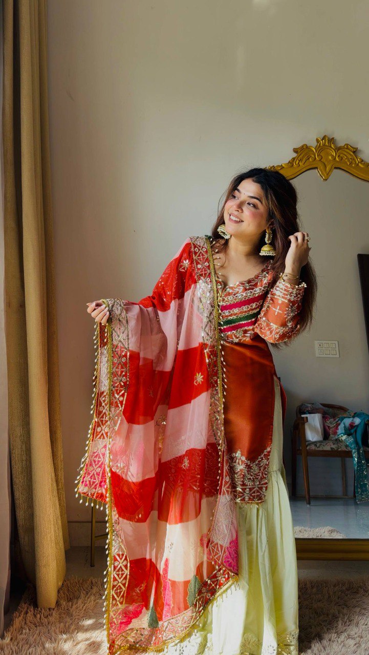 Aqua Elegance Embroidered Kurta Sharara Set