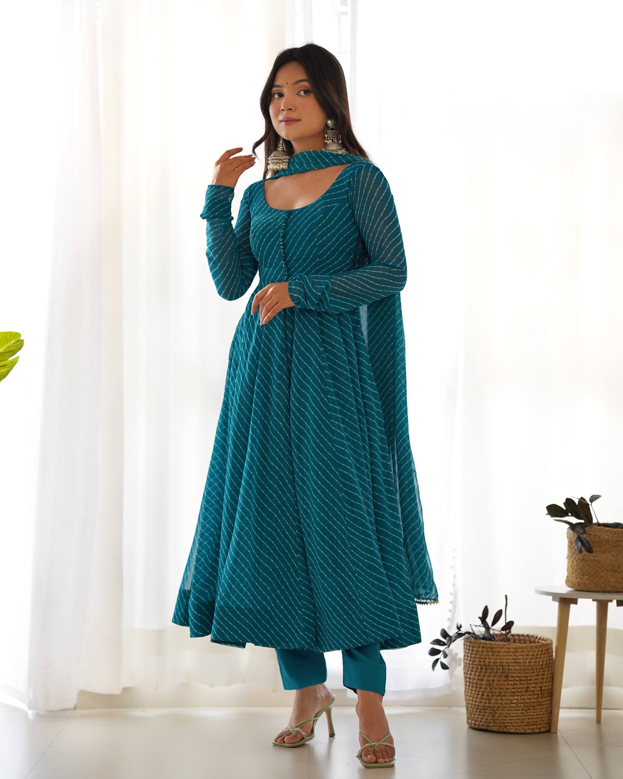Elegant Leheriya Style Anarkali Suit Set with Dupatta
