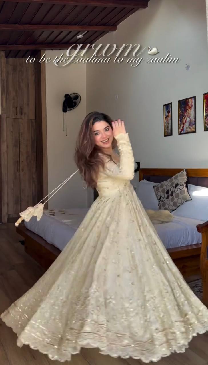 Cream Crunchy Silk Embroidered Anarkali Gown