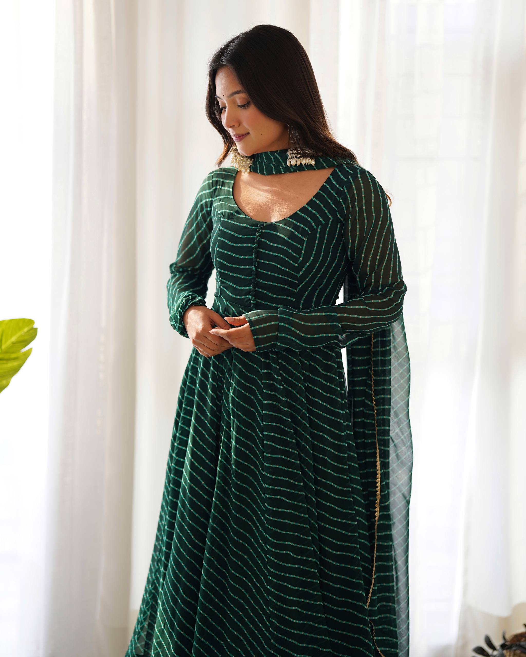 Elegant Leheriya Style Anarkali Suit Set with Dupatta