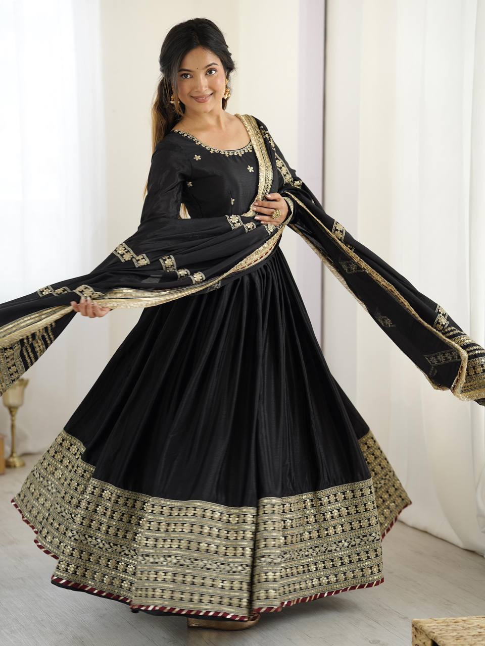 Classic Indian Anarkali Gown with Elegant Dupatta Set