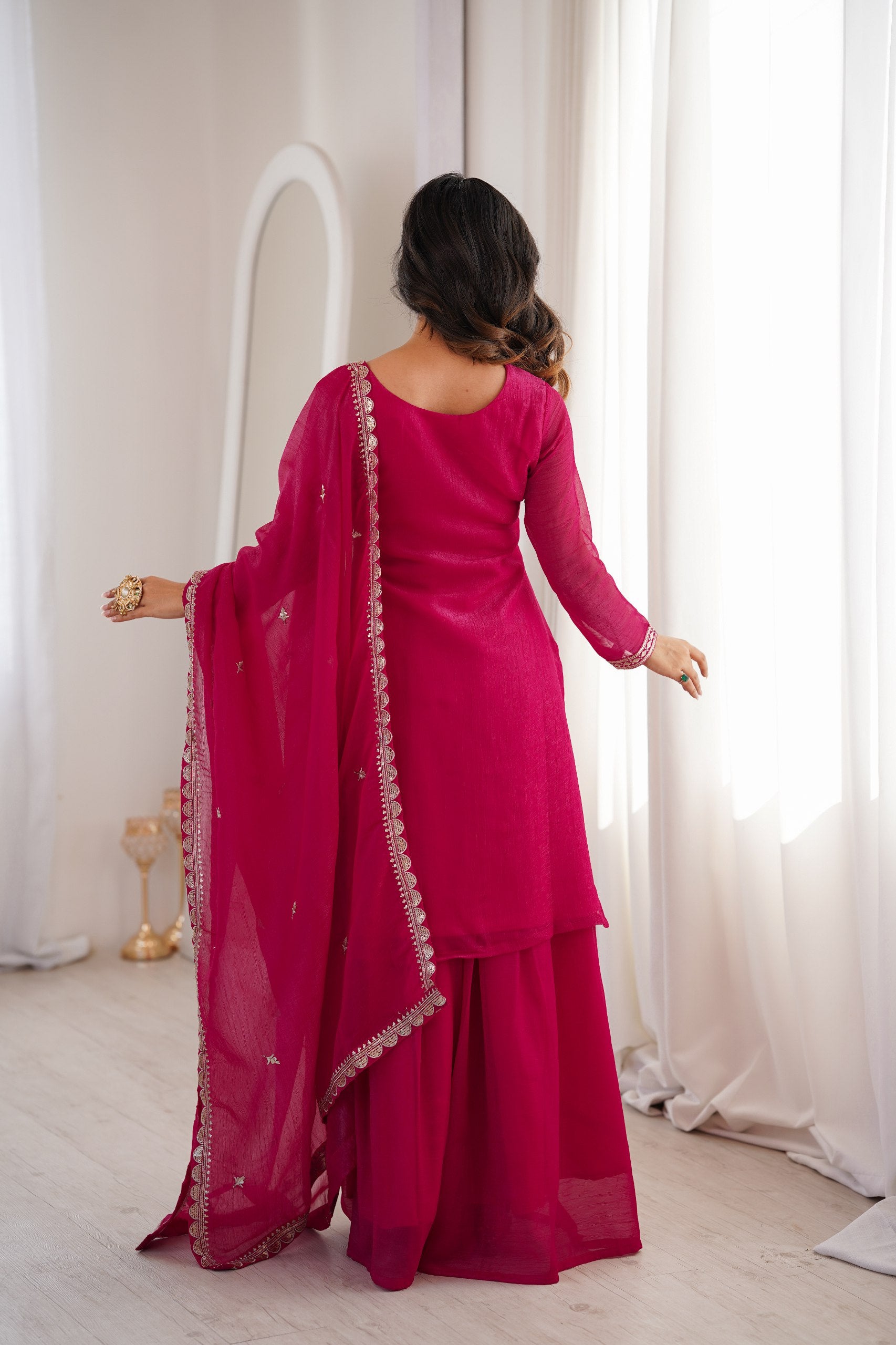 Elegant Rani Pink Festive Sharara Dress