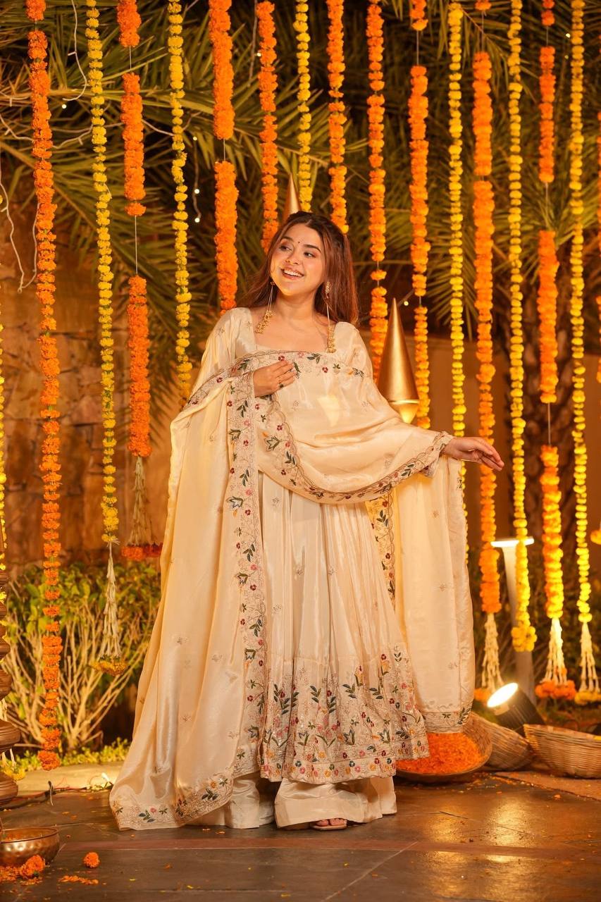 Luxury Floral Embroidered Anarkali Suit Set