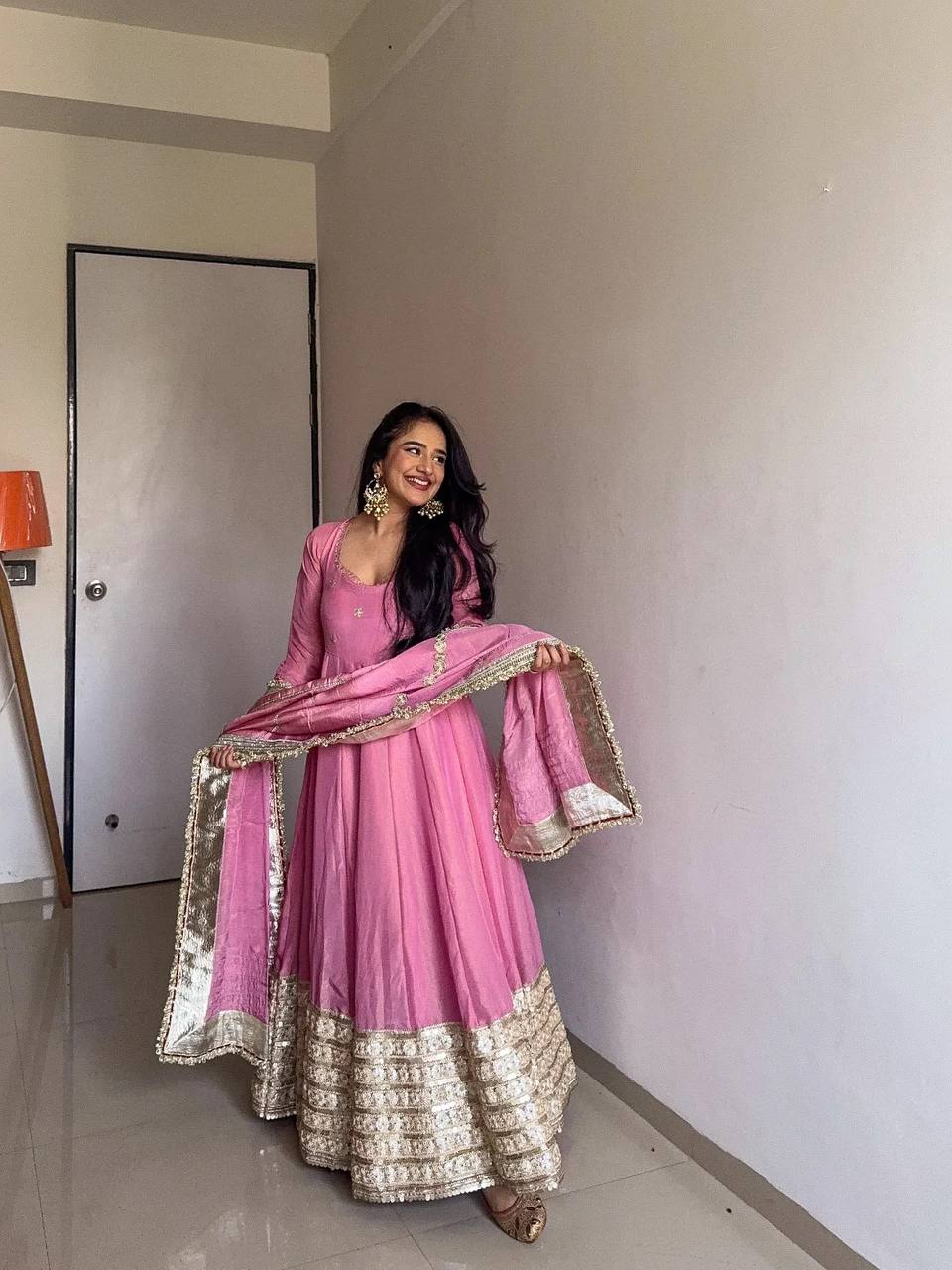 Classic Indian Anarkali Gown with Elegant Dupatta Set
