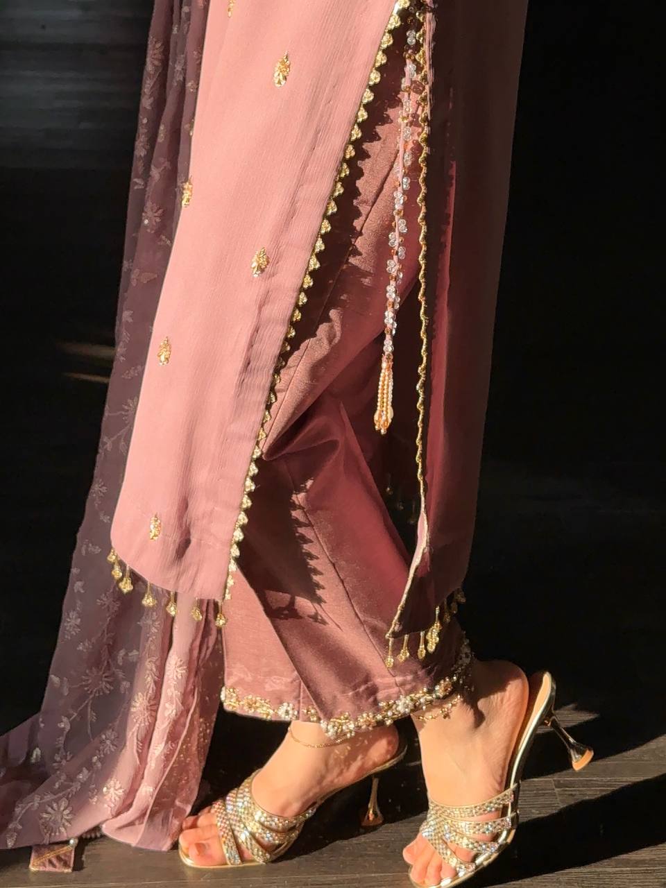 Premium Mauve Heavy Faux Georgette Embroidered Sequence & Beads Work Full Sleeve Suit Set with Dupatta