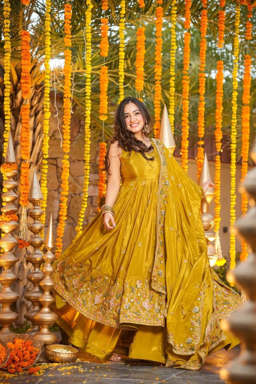 Luxury Floral Embroidered Anarkali Suit Set