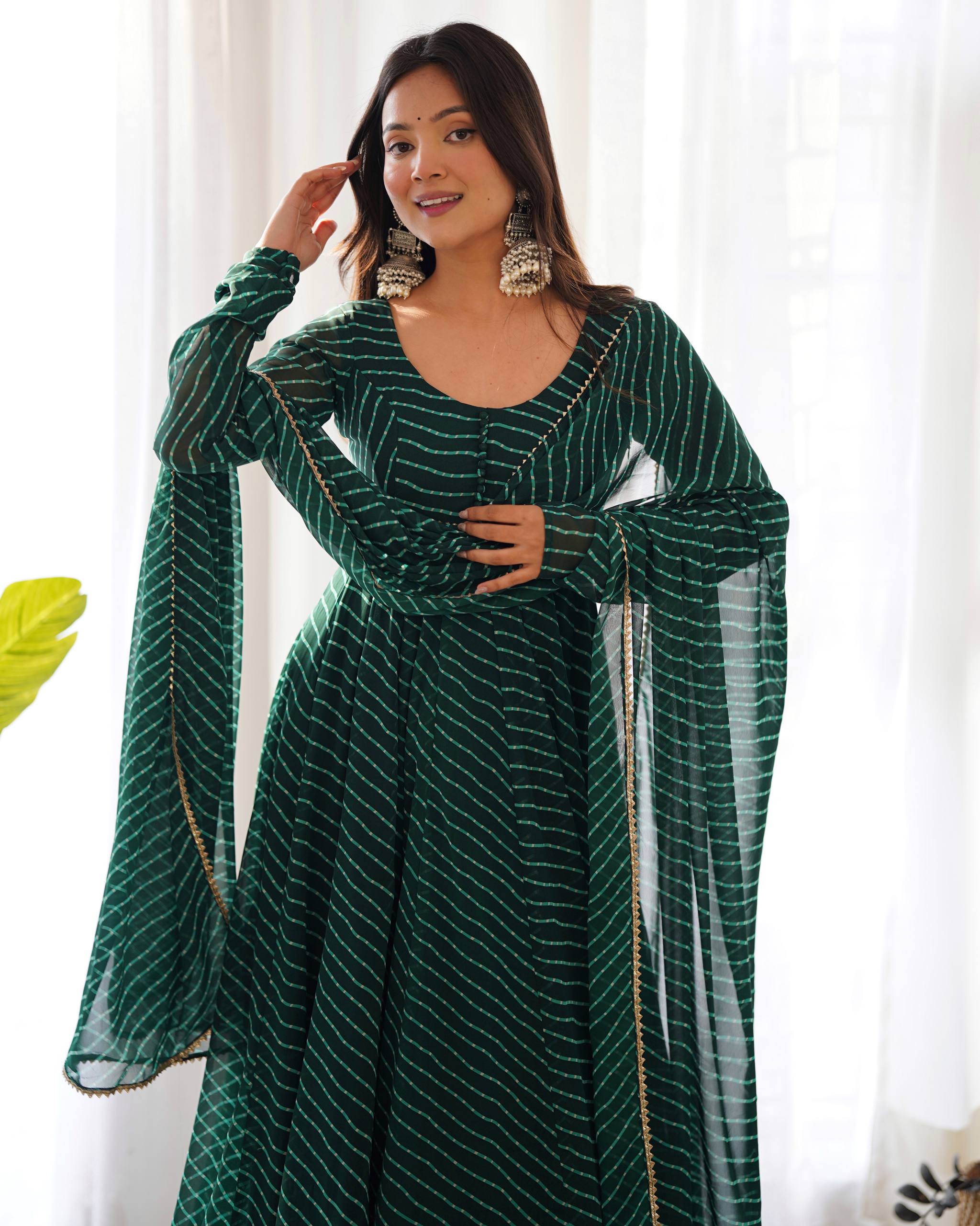 Elegant Leheriya Style Anarkali Suit Set with Dupatta