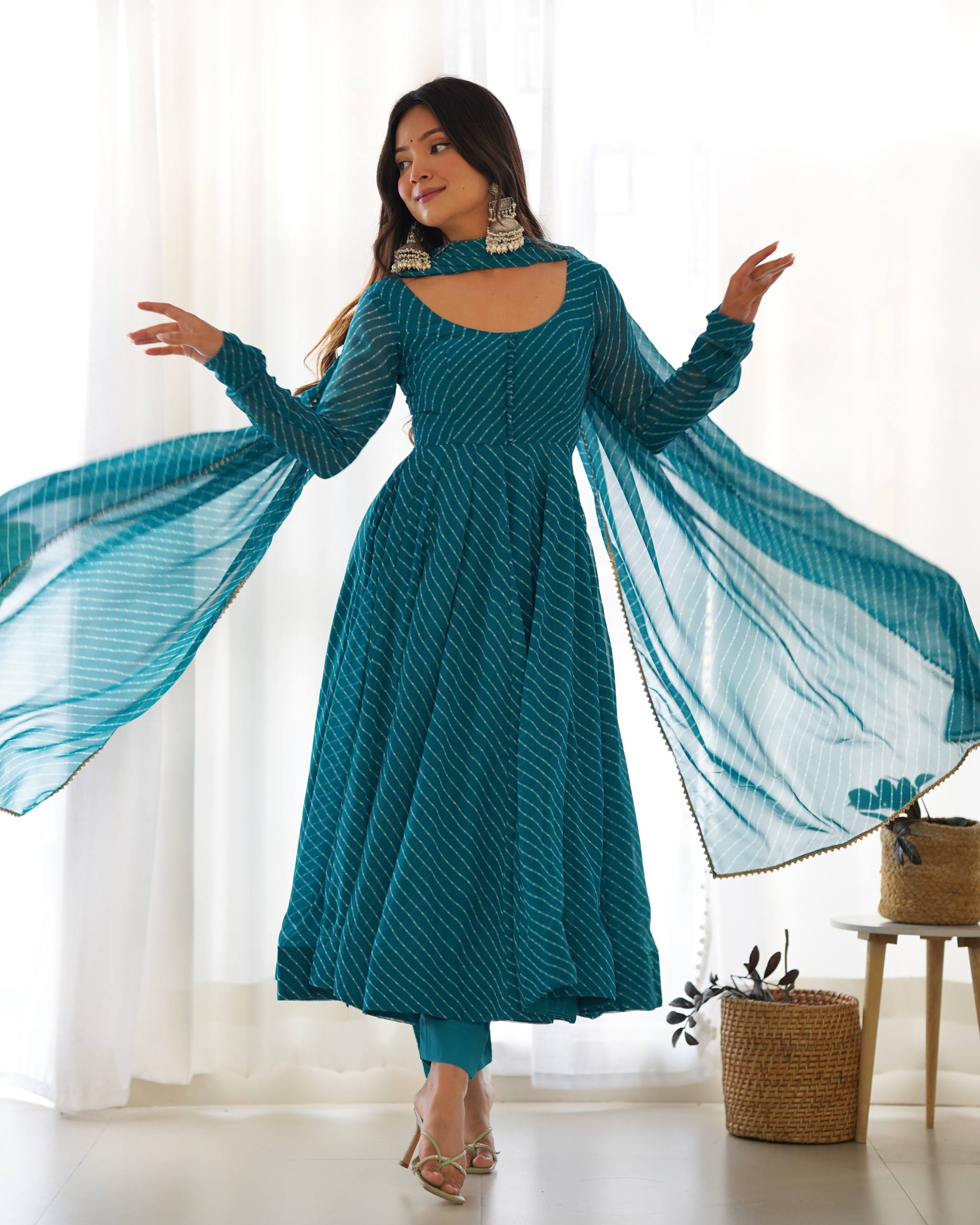Elegant Leheriya Style Anarkali Suit Set with Dupatta