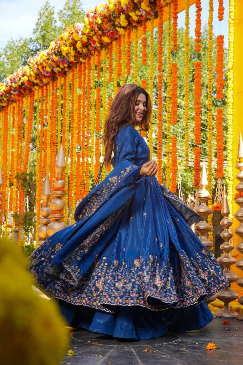 Luxury Floral Embroidered Anarkali Suit Set