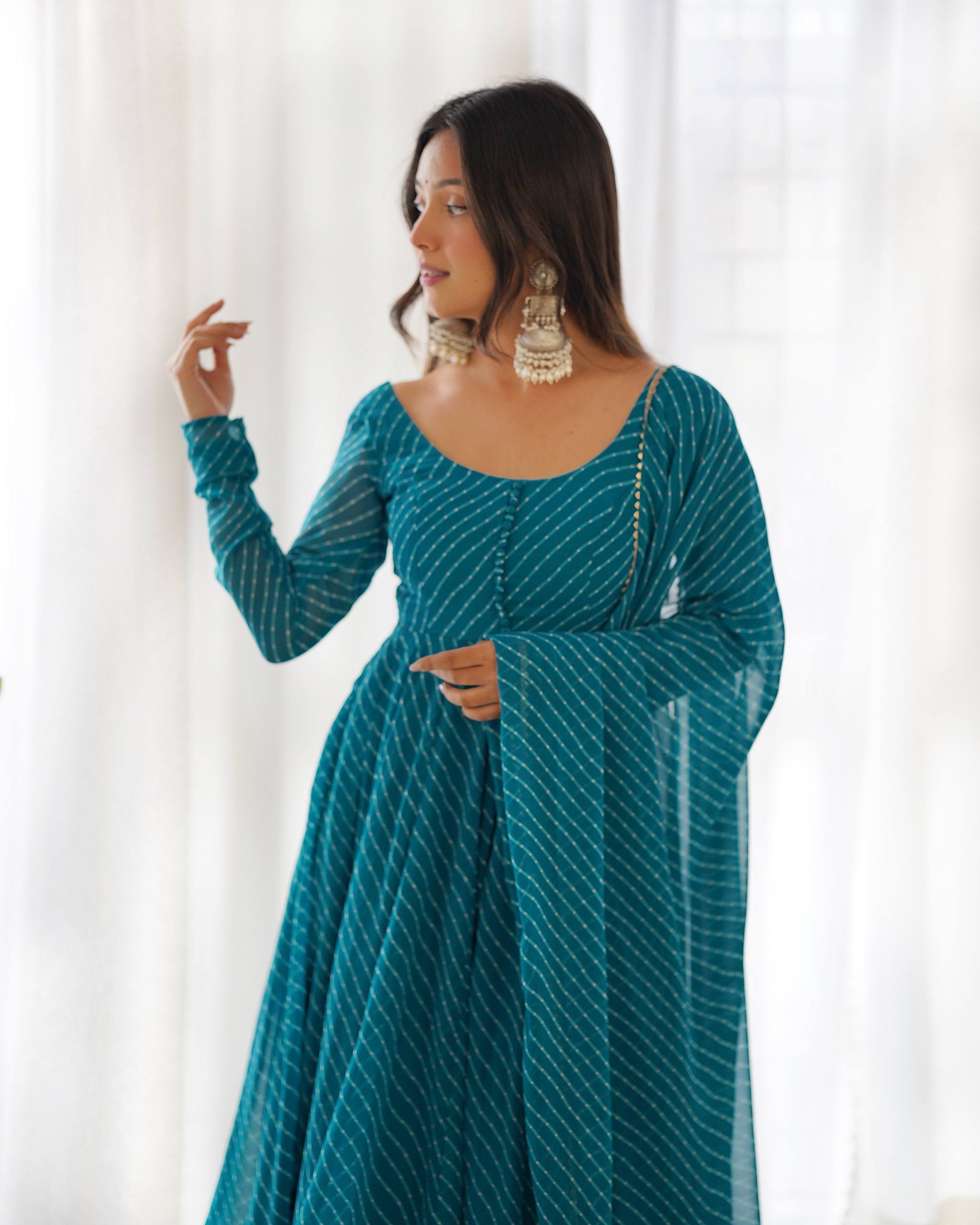 Elegant Leheriya Style Anarkali Suit Set with Dupatta