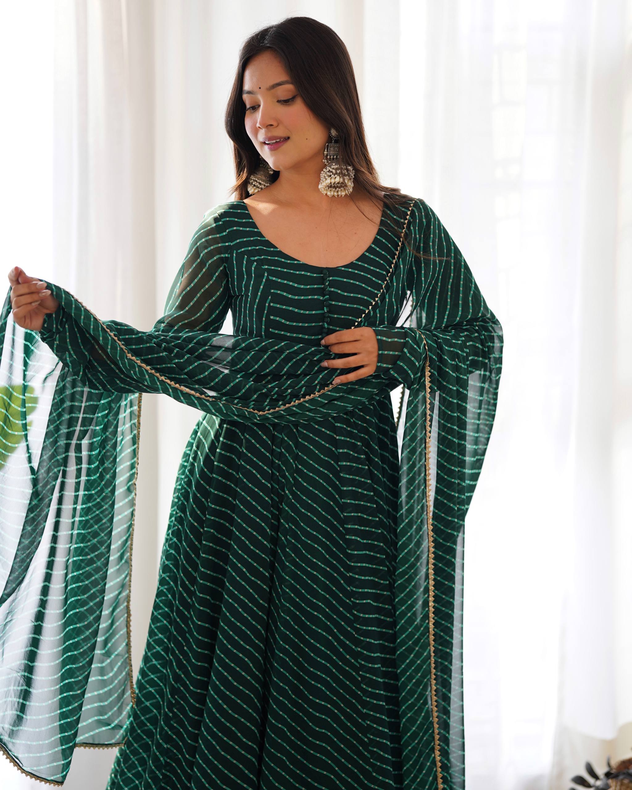 Elegant Leheriya Style Anarkali Suit Set with Dupatta