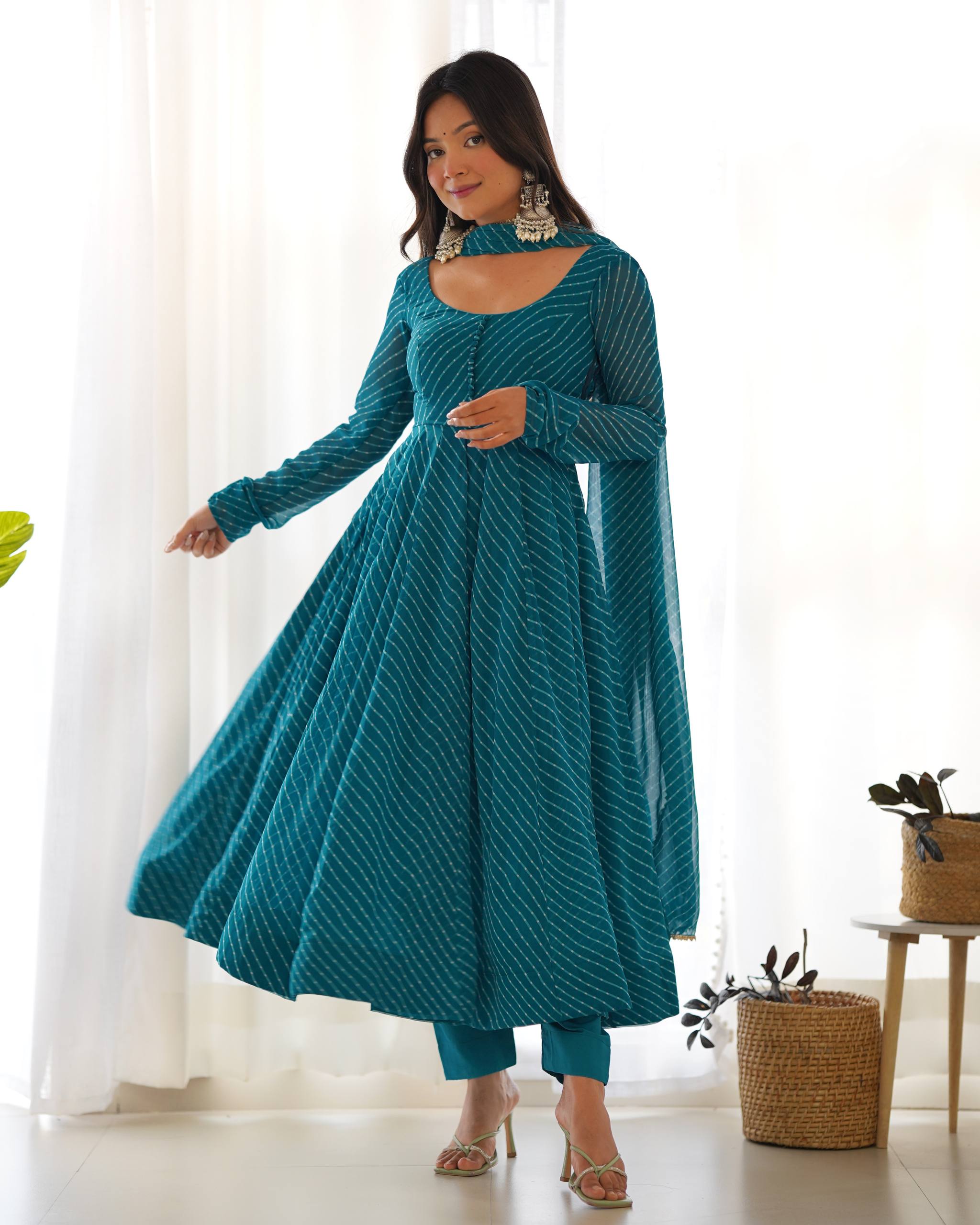 Elegant Leheriya Style Anarkali Suit Set with Dupatta