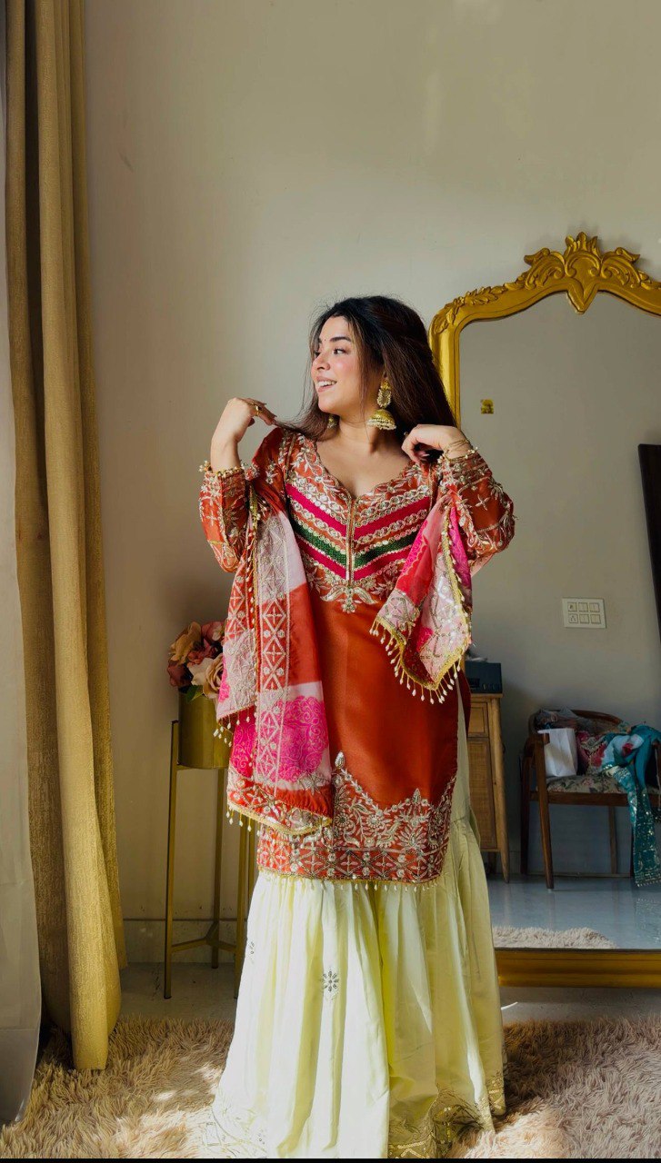 Aqua Elegance Embroidered Kurta Sharara Set