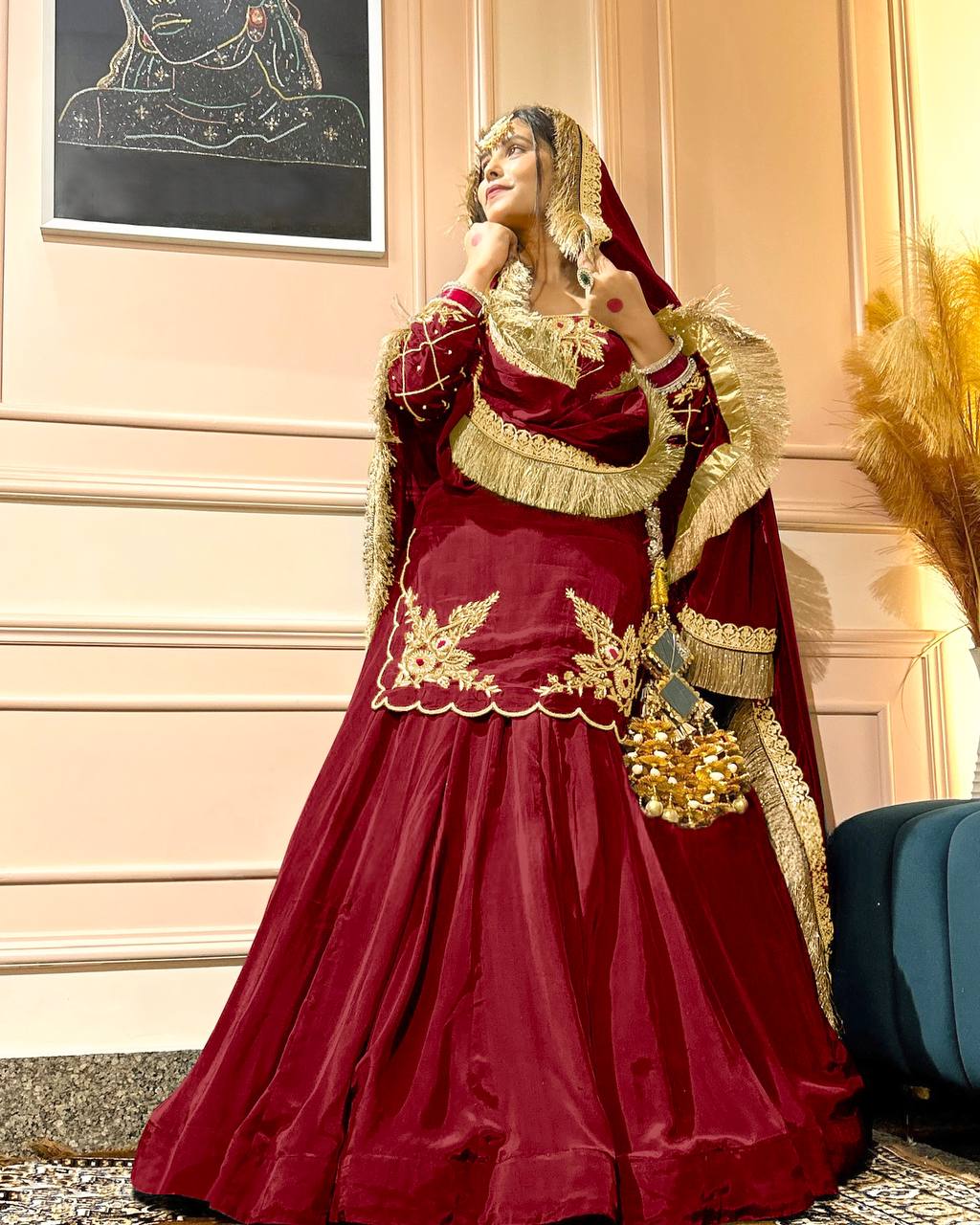 Royal Emerald Natural Crepe Silk Full Sleeve Ethnic Gown Set