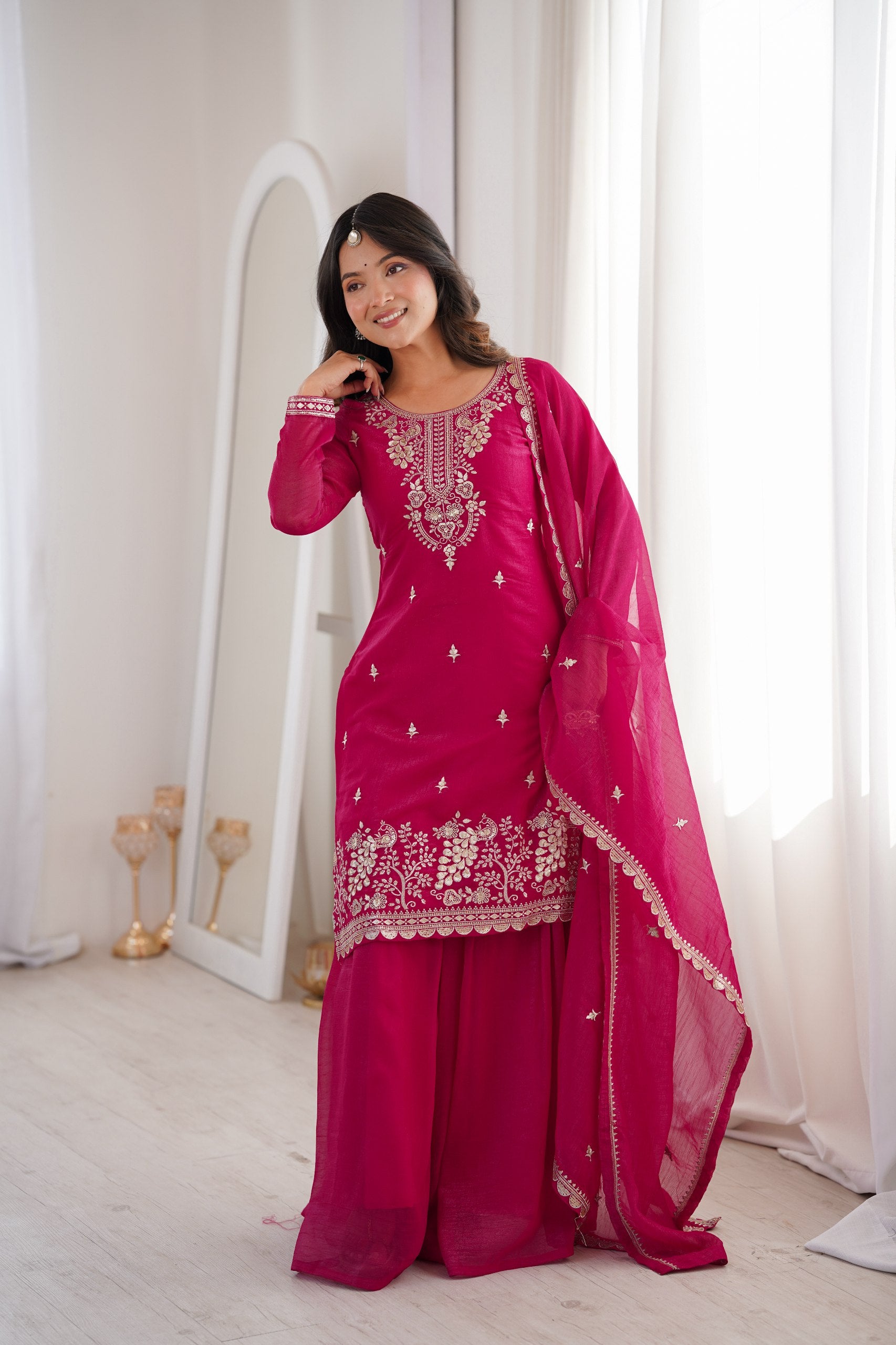Elegant Rani Pink Festive Sharara Dress