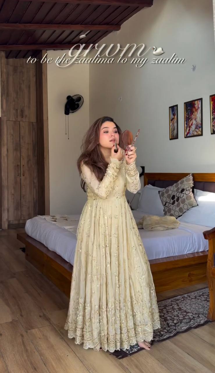 Cream Crunchy Silk Embroidered Anarkali Gown