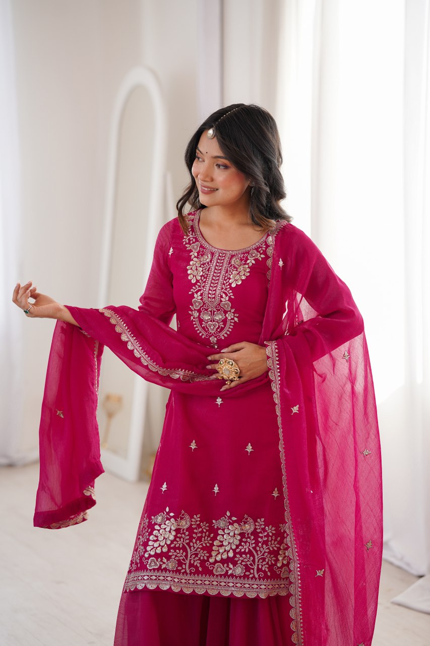Elegant Rani Pink Festive Sharara Dress