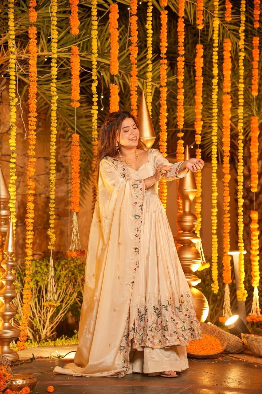 Luxury Floral Embroidered Anarkali Suit Set