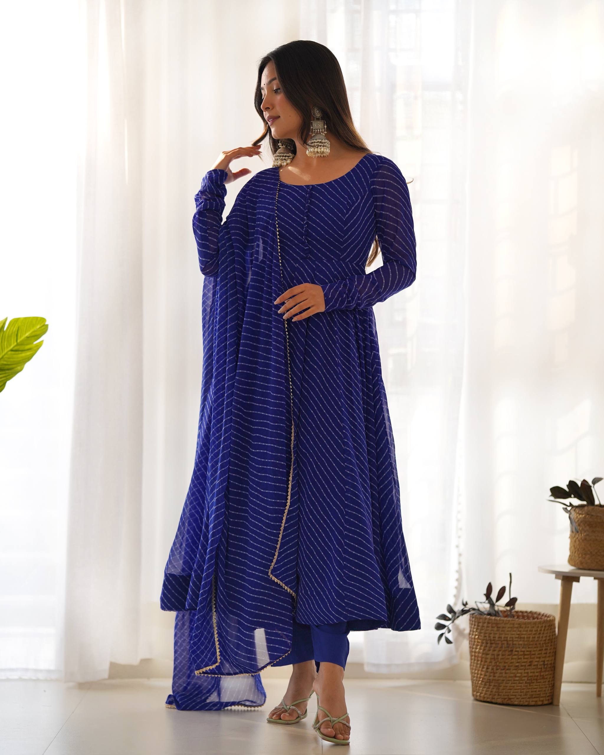 Elegant Leheriya Style Anarkali Suit Set with Dupatta