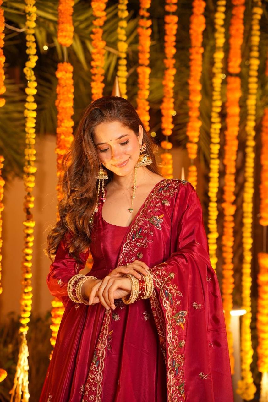 Luxury Floral Embroidered Anarkali Suit Set
