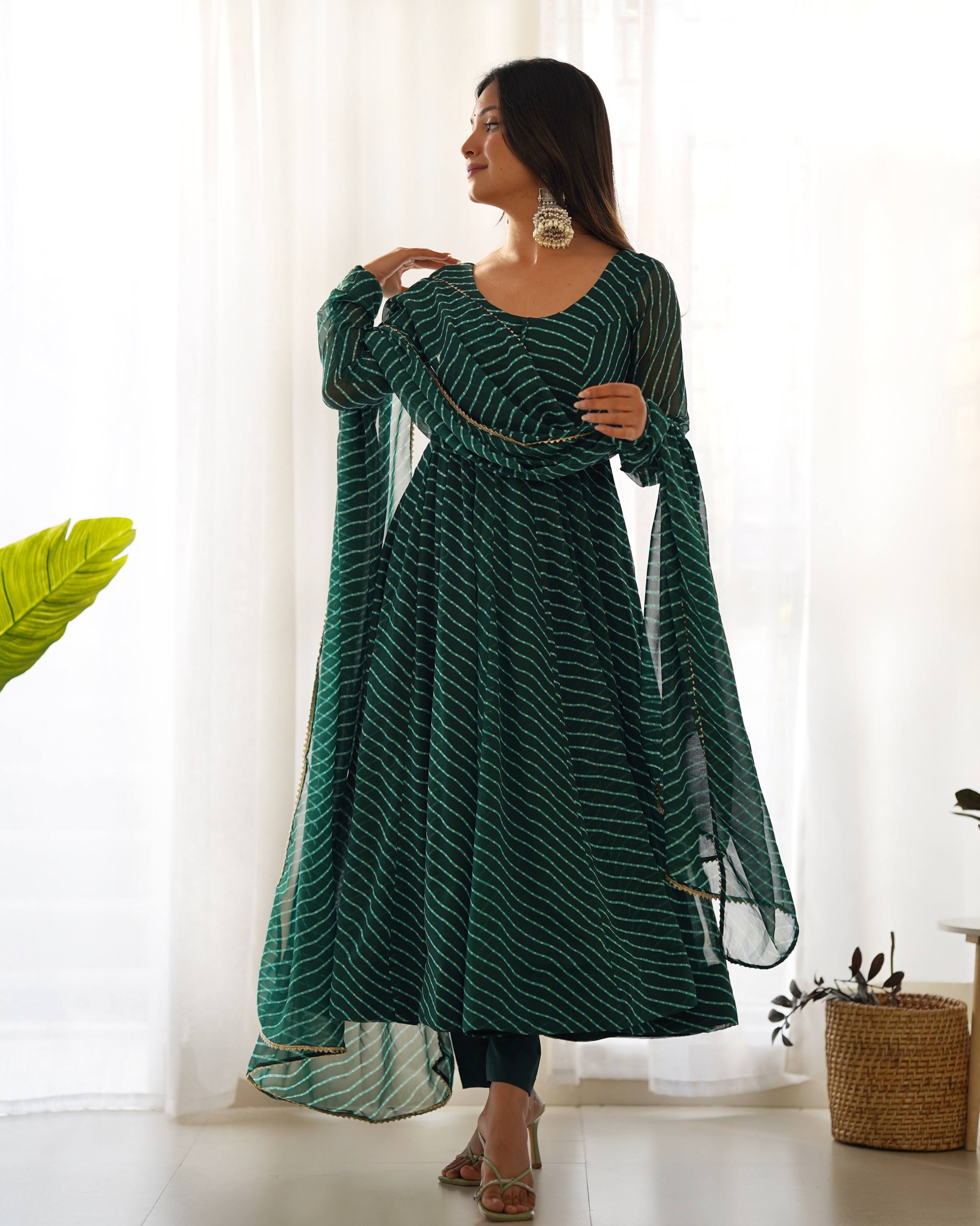 Elegant Leheriya Style Anarkali Suit Set with Dupatta