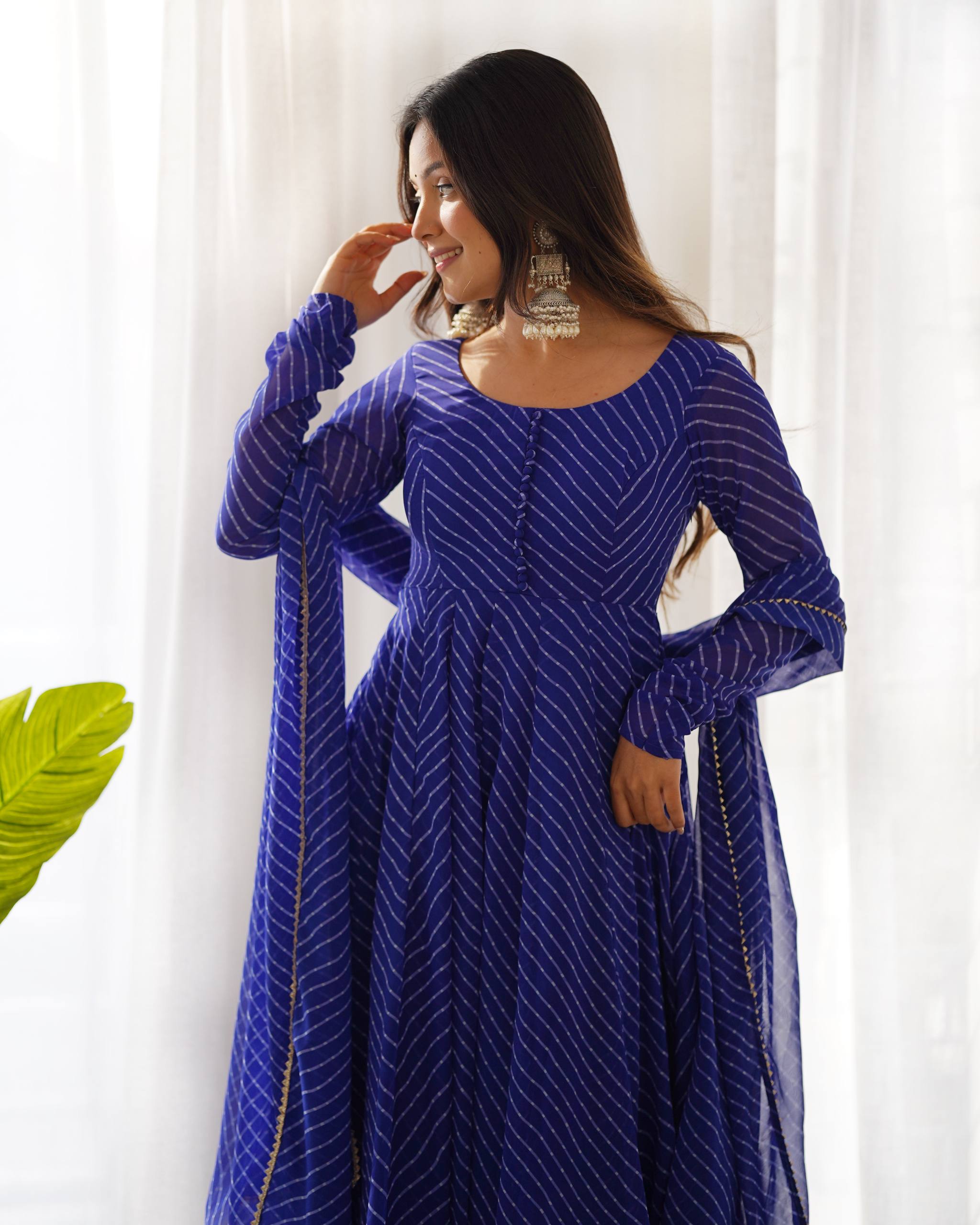 Elegant Leheriya Style Anarkali Suit Set with Dupatta