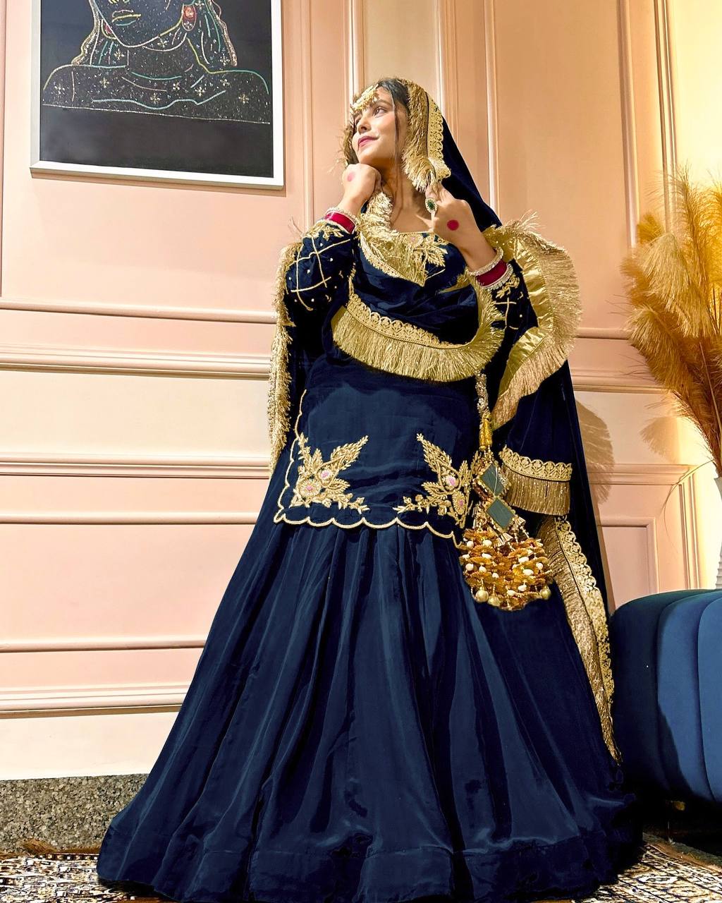Royal Emerald Natural Crepe Silk Full Sleeve Ethnic Gown Set