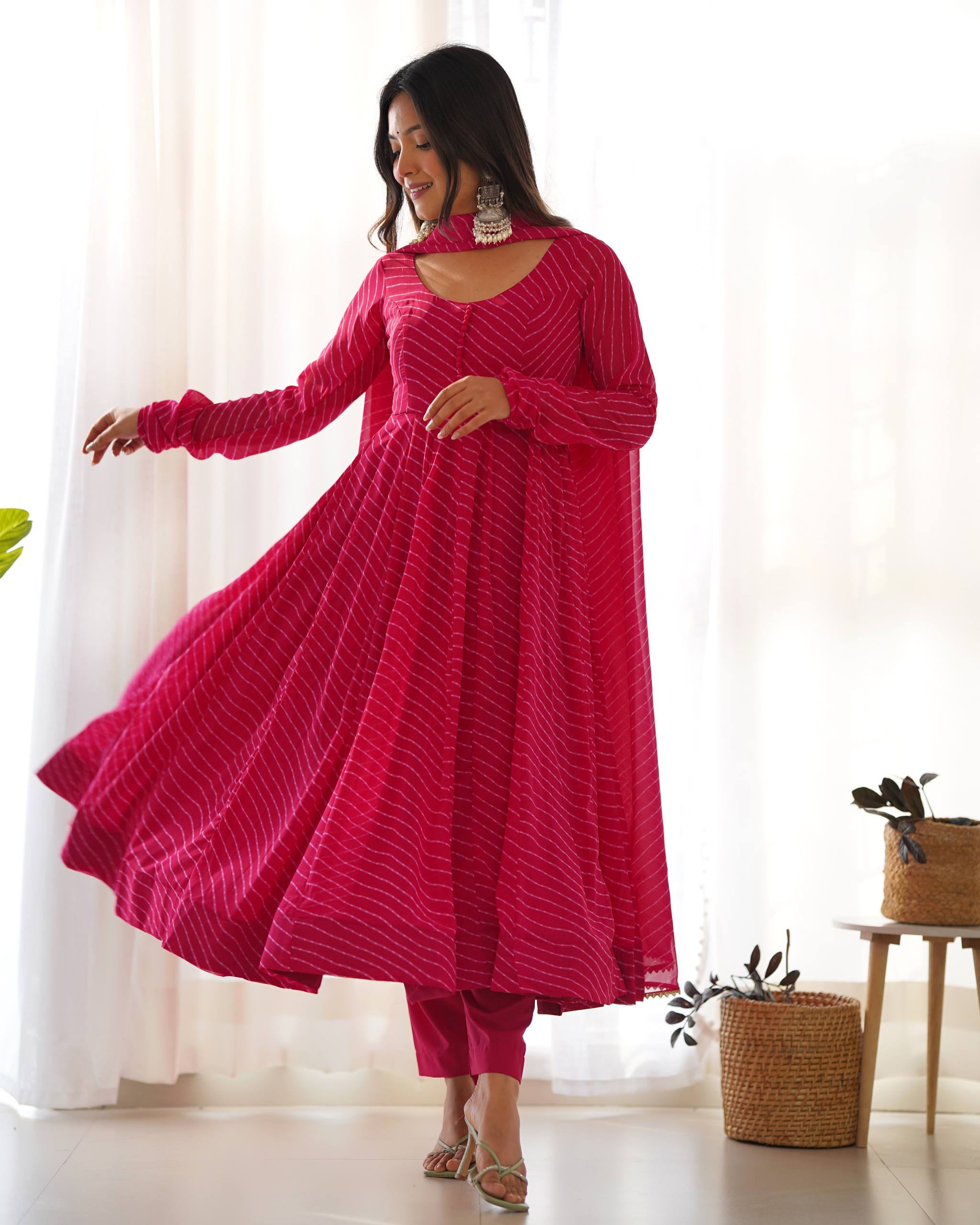 Elegant Leheriya Style Anarkali Suit Set with Dupatta
