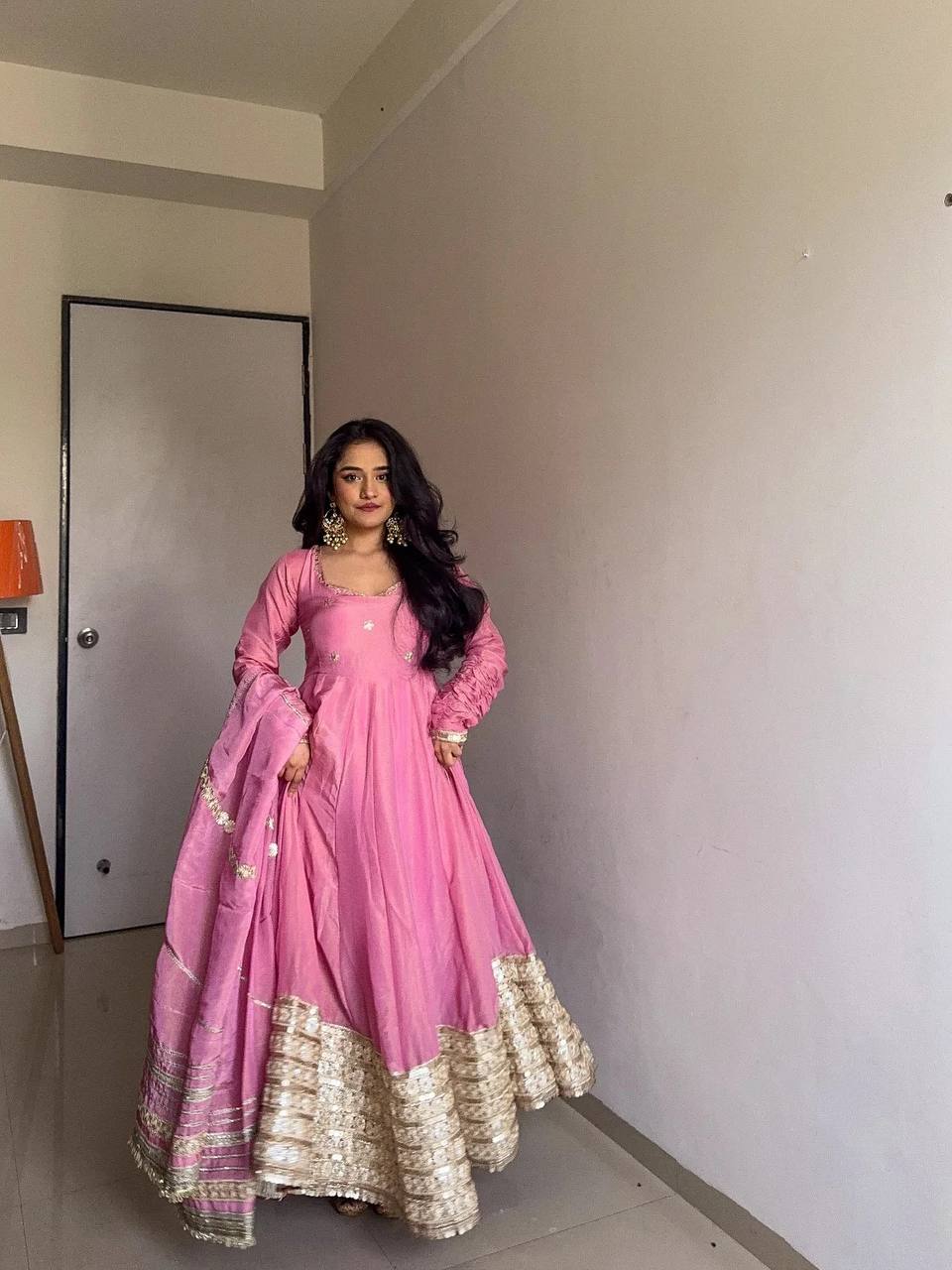 Classic Indian Anarkali Gown with Elegant Dupatta Set