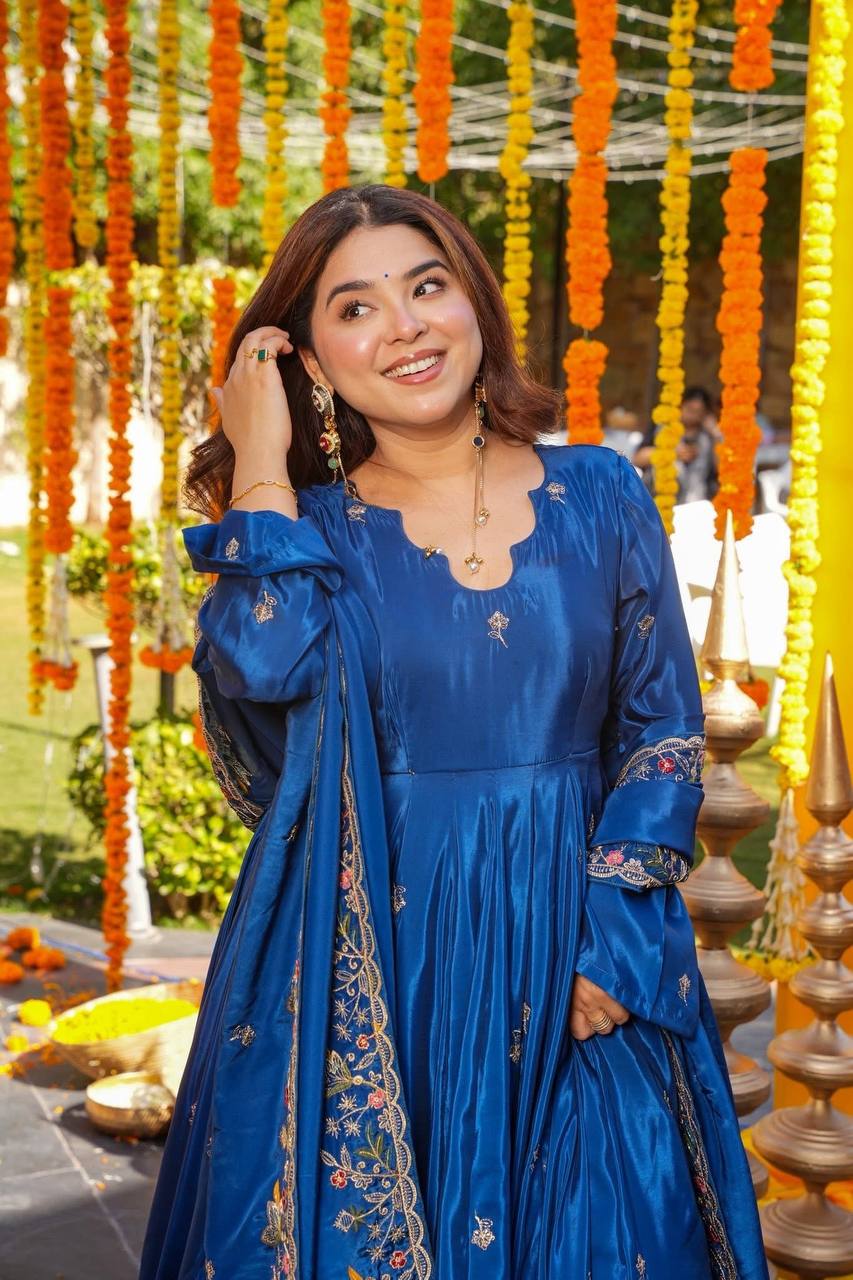 Luxury Floral Embroidered Anarkali Suit Set