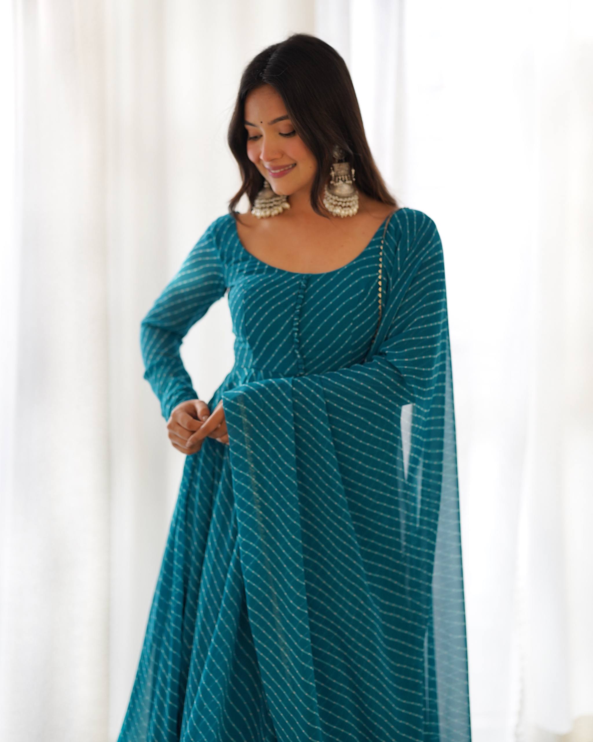 Elegant Leheriya Style Anarkali Suit Set with Dupatta