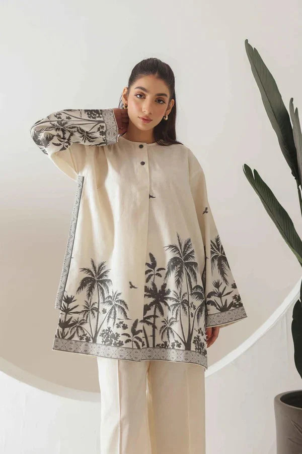 Beige & Black Palm Print Co-Ord Set for Women