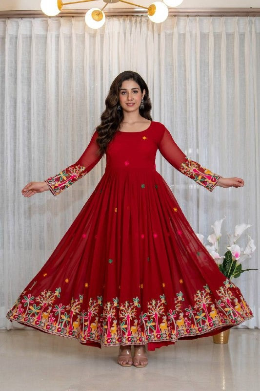 Royal Crimson Embroidered Anarkali Gown