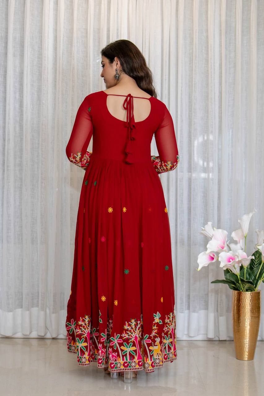 Royal Crimson Embroidered Anarkali Gown