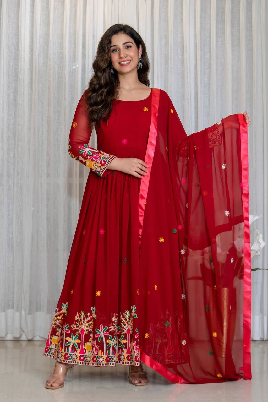 Royal Crimson Embroidered Anarkali Gown