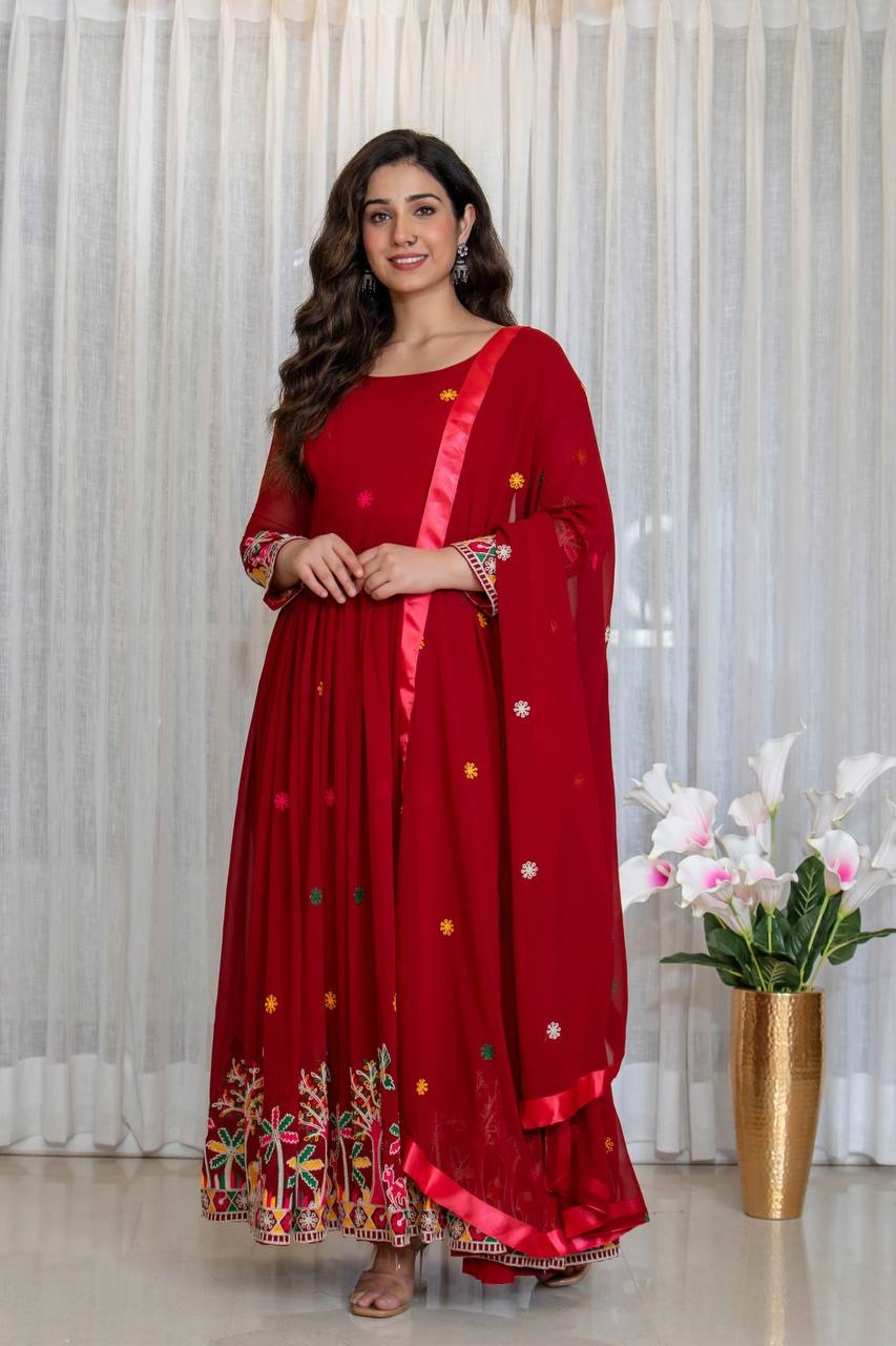 Royal Crimson Embroidered Anarkali Gown