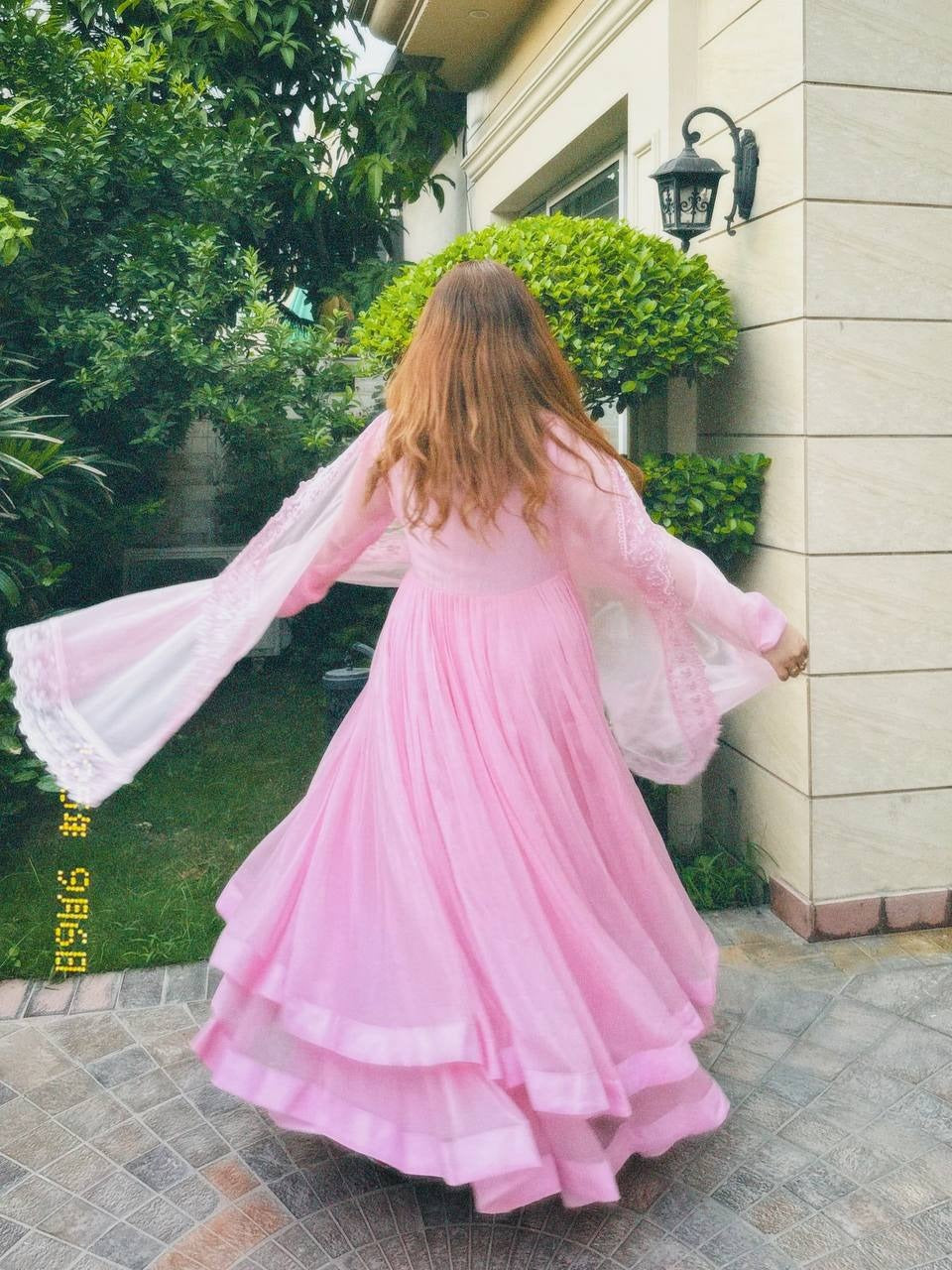 Blush Pink Flowy Anarkali Gown with Dupatta