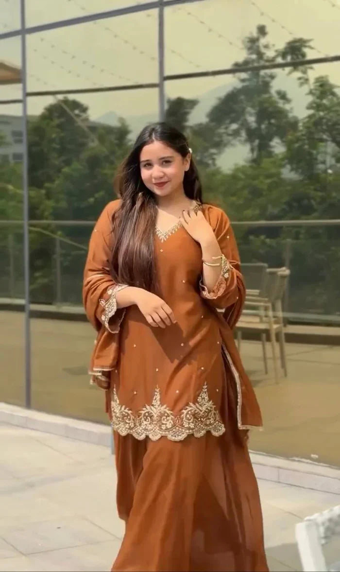 Presenting New Designer Party Wear Look Top-Plazzo and Dupatta With Heavy Embroidery Work