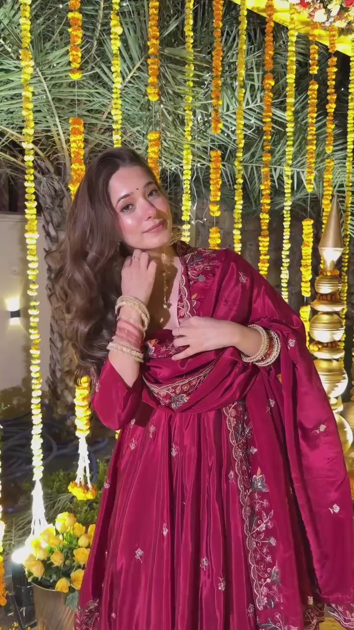 Luxury Floral Embroidered Anarkali Suit Set