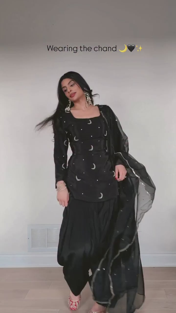 Black Embroidered Sharara Set with Organza Dupatta