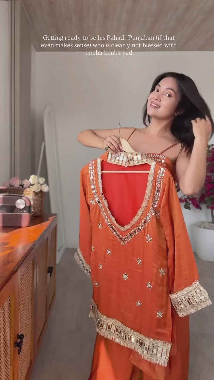 Stylish Ethnic Mirror Work Short Kurti Palazzo Set for Women