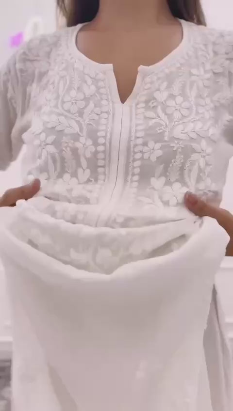 White Designer Chikankari Special Kurta With Pant Set