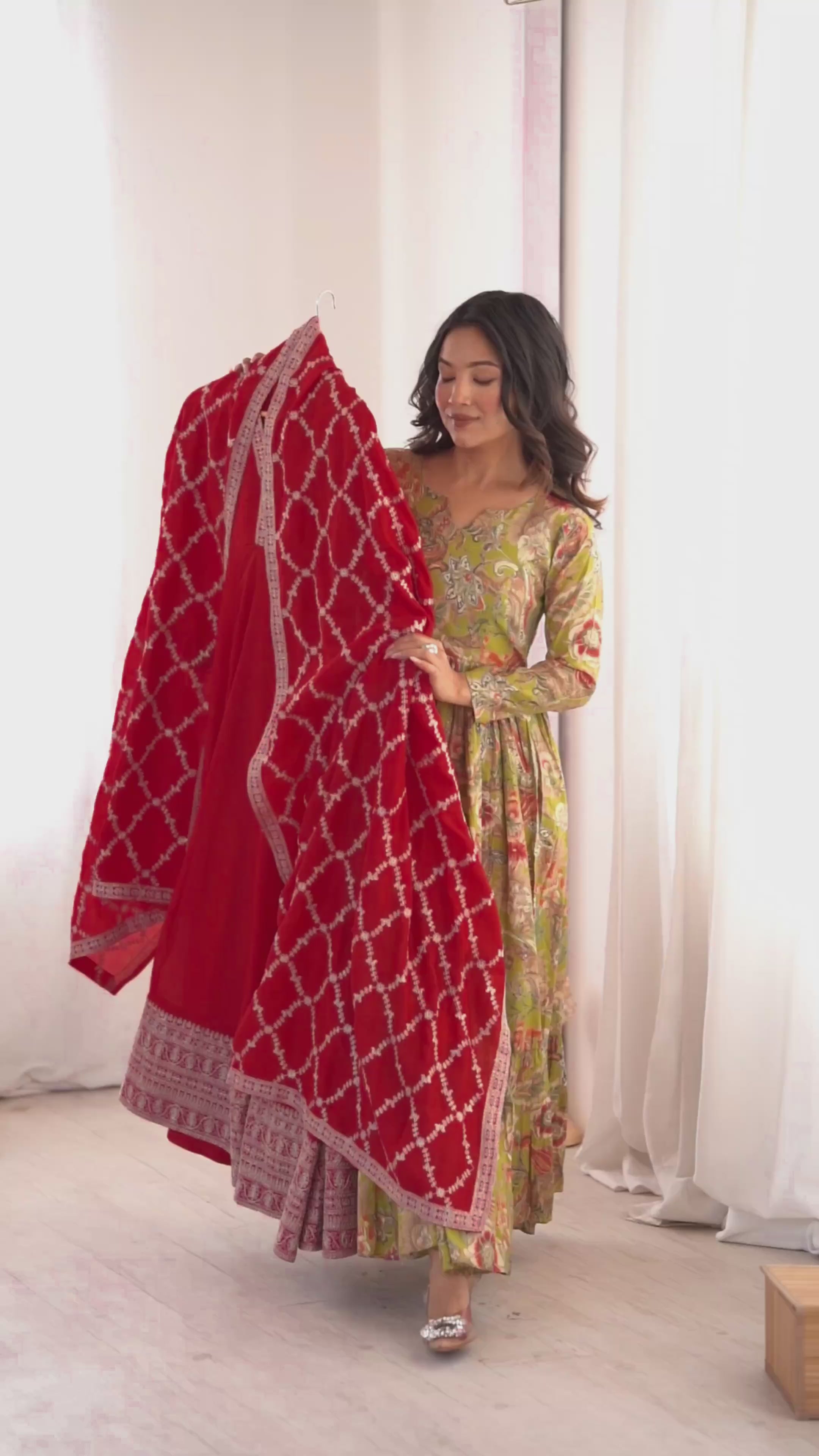 Royal Scarlet Embroidered Anarkali Set with Dupatta