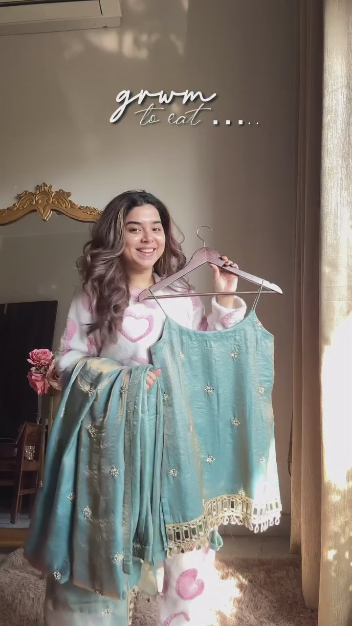 Teal Elegance Embroidered Sharara Set with Dupatta