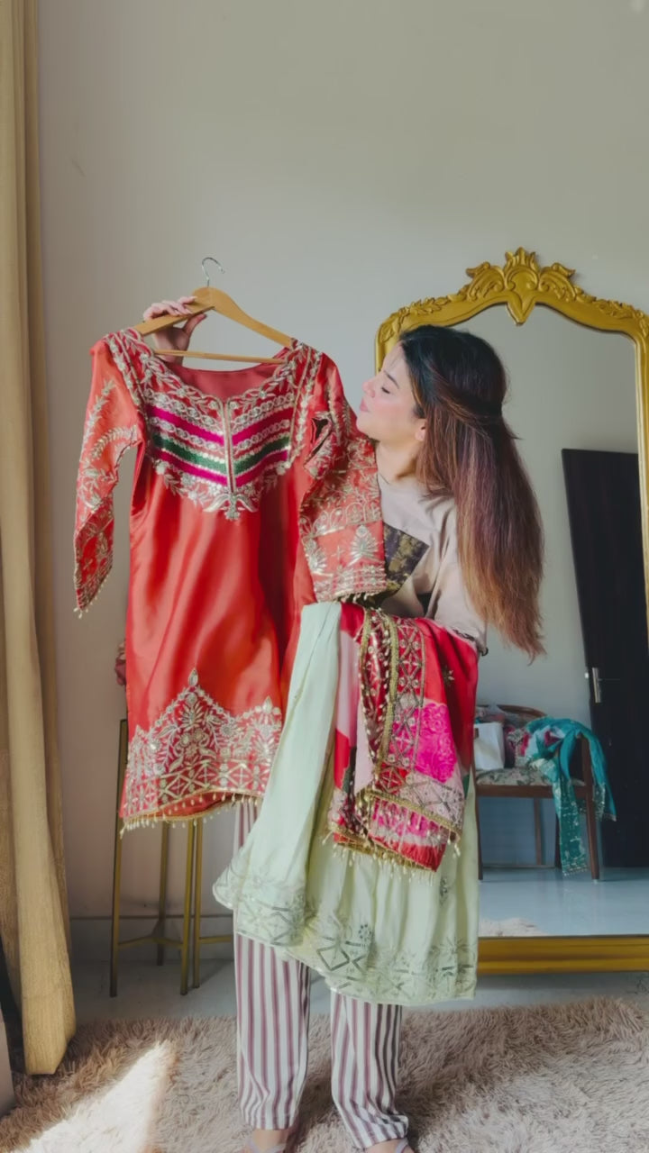 Aqua Elegance Embroidered Kurta Sharara Set